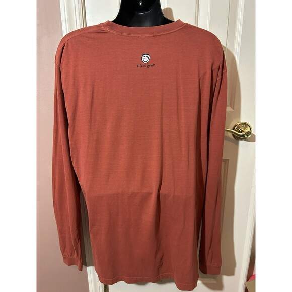 Life Is Good T Shirt Mens XL Santa Golfer Snow Golf Long Sleeve Rust Color - Picture 3 of 7